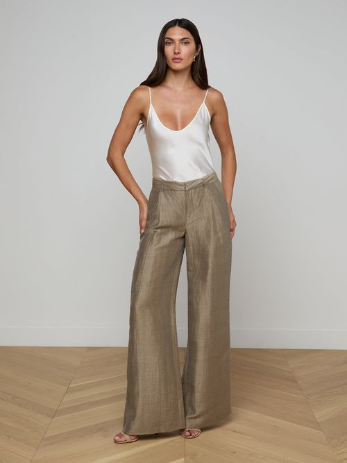 Allanah Linen-Blend Trouser In Grey Taupe
