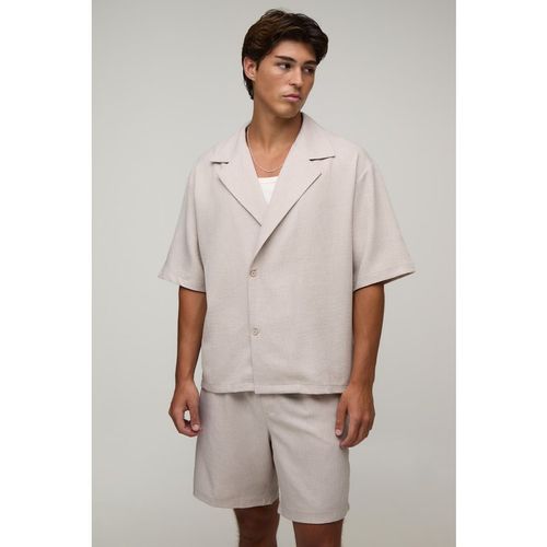 BoohooMAN Mens Wrap Linen Look Shirt & Short Set - Natural - Sma