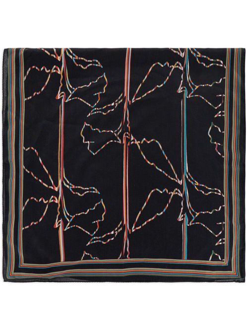 Magnolia-print silk scarf - Black