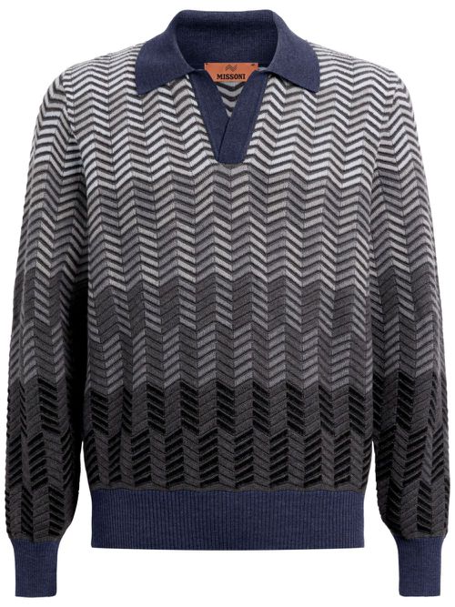 Zigzag virgin-wool polo shirt - Grey