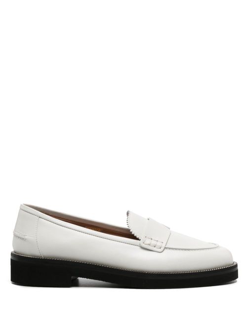 Aqua chain-detailed leather loafers - White