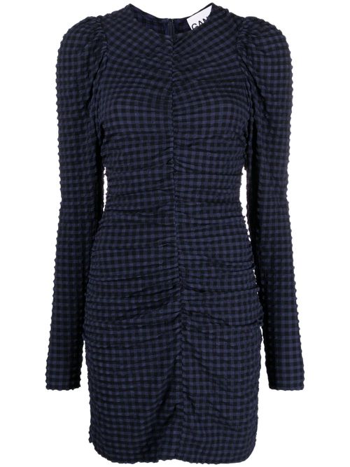 Check-print seersucker minidress - Blue