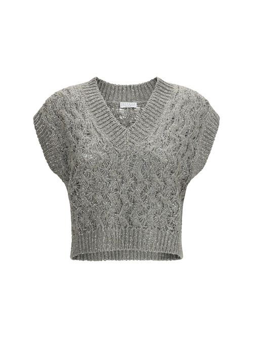 Silk Blend Sequined Sweater Vest — Gray