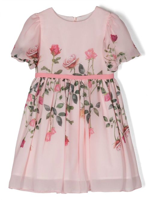 Rosebud-print short-sleeve dress - Pink