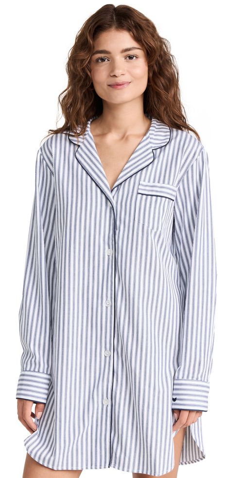 Navy French Ticking Nightshirt White Navy