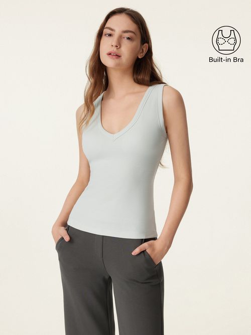 V-neck Cotton New Airy Bra Tank - Pale Azure