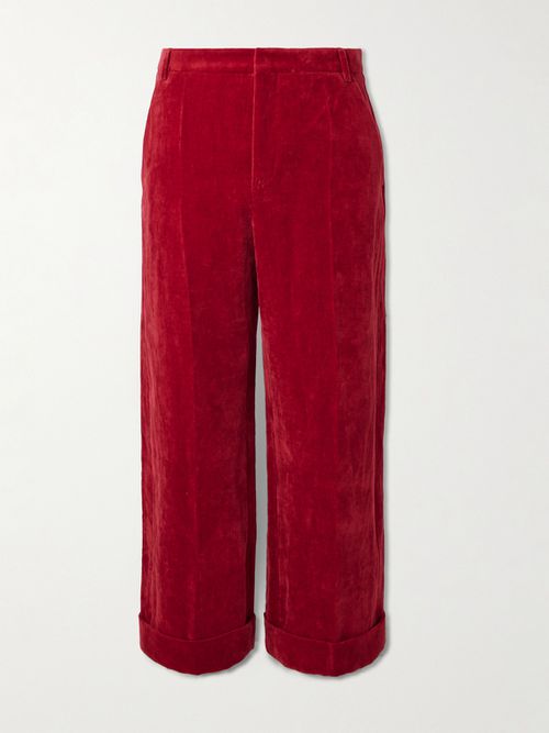 Men - Flared Cotton and Linen-Blend Velvet Trousers