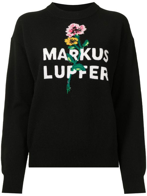 Floral-logo knit merino jumper - Black