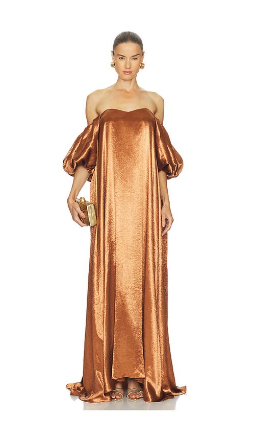 CAROLINE CONSTAS Palmer Gown in Metallic Copper. - M also in