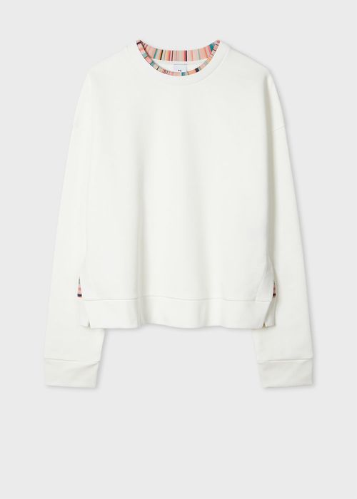 Women's Ecru Sweatshirt with 'Swirl' Trim White