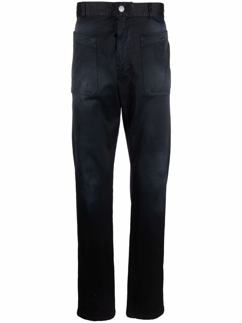Embroidered-logo slim-cut trousers - Blue