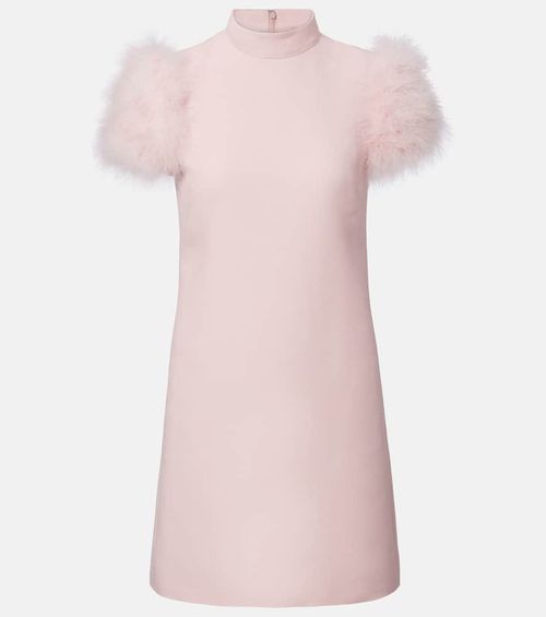 Feather-trimmed turtleneck Crepe Couture minidress