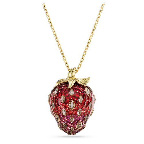 Idyllia pendant, Mixed cuts, Strawberry, Red, Gold-tone plated