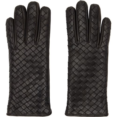 Brown Intrecciato Leather Gloves