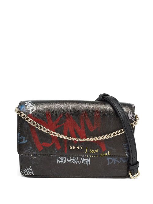 Graffiti leather shoulder bag - Black