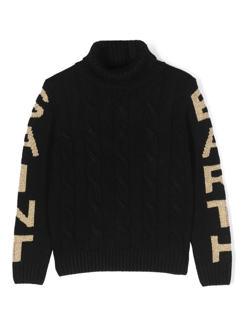 Logo-intarsia cable-knit jumper - Black