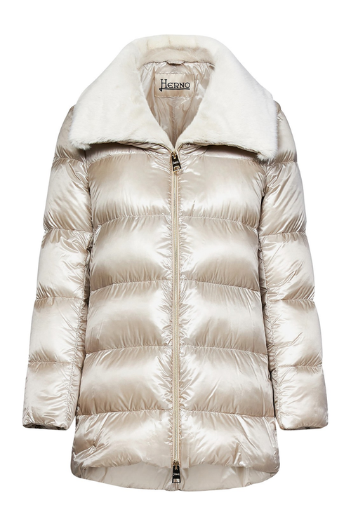 Faux Fur Collar Down Jacket — White