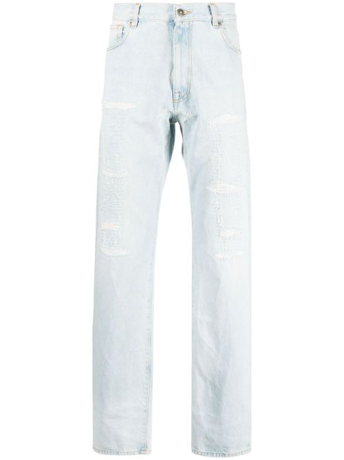 Distressed-effect straight-leg jeans - Blue