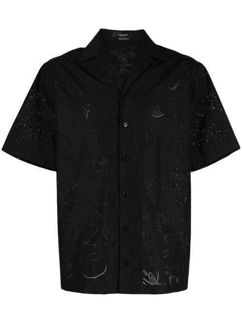 Perforated-detail button-up shirt - Black