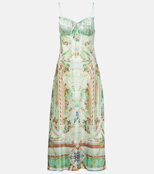 Gathered silk midi dress