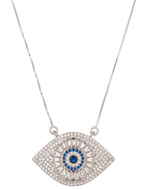 Silver CZ Evil Eye Necklace