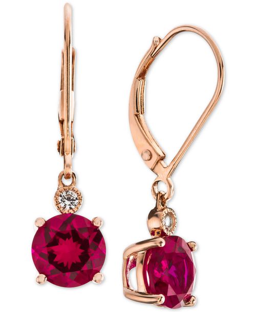 Lab-Grown Sapphire (2-7/8 ct. t.w.) & White Sapphire Accent Drop Earrings in Sterling Silver (Also Available in Lab-Grown Ruby) - Ruby