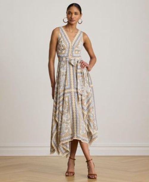 Womens Sleeveless Handkerchief Hem Midi Dress