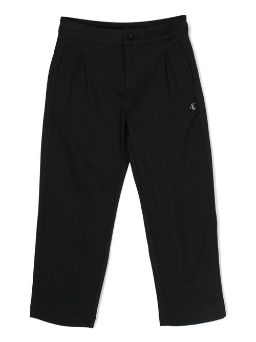 Logo-patch pleated straight-leg trousers - Black