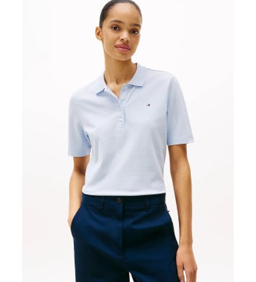 Tommy Hilfiger for woman. WW0WW43224 Embroidered logo polo shirt 1985 Collection blue (M), Casual, Cotton, Short sleeve