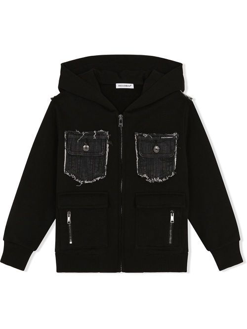 Panelled stretch-cotton hoodie - Black