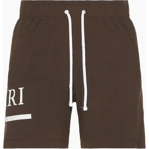 AMIRI MA BAR LOGO SWIM SHORTS BROWN