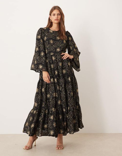 Dream embroidered smock mini dress in black