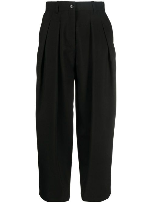 Pleat-detail cropped trousers - Black
