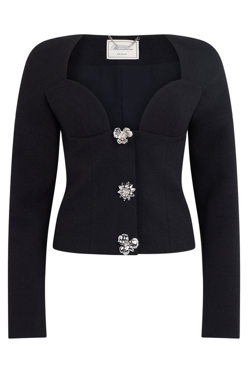 Cropped Mini Knit Top with Jewel Buttons