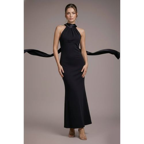 Goddiva Petite Satin Multi-Tie Halterneck Maxi Dress - Black