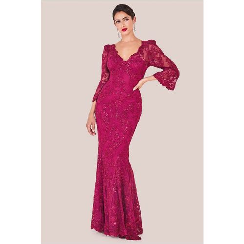 Goddiva Scalloped Lace Maxi Dress - Burgundy