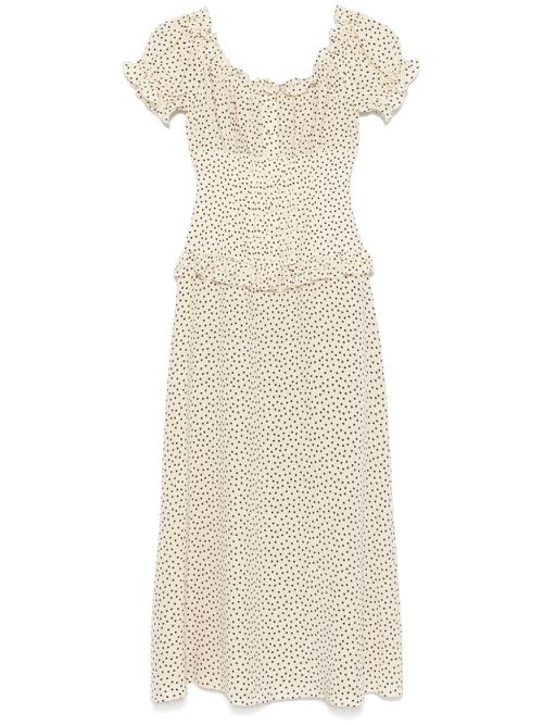 Polka-dot off-shoulder midi dress - Neutrals