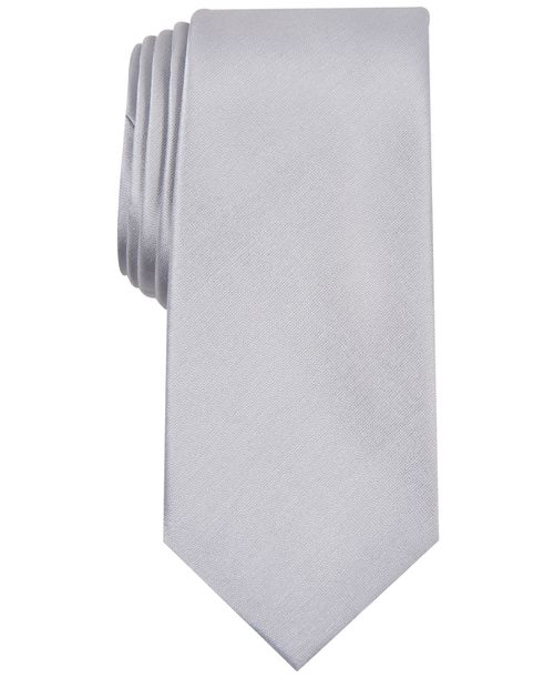 Men's Solid Texture Slim Tie, Created for Macy's - Silver