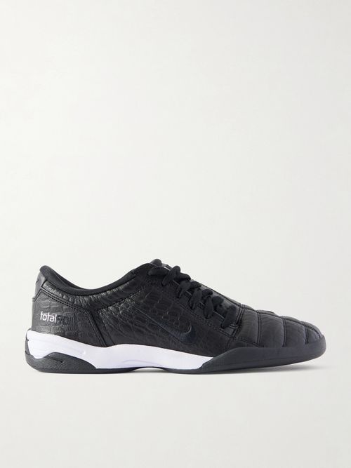 T90 Embroidered Croc-effect Leather Sneakers - Black