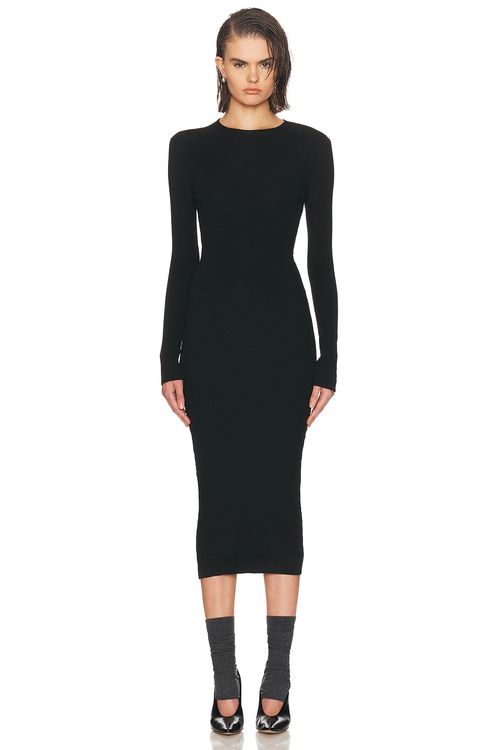 Fear of God ESSENTIALS Rib Long Sleeve Dress in Vintage Black - Black. L also in M, S
