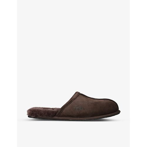 Mens Brown/oth Scuff Logo-embroidered Suede and Shearling Slippers