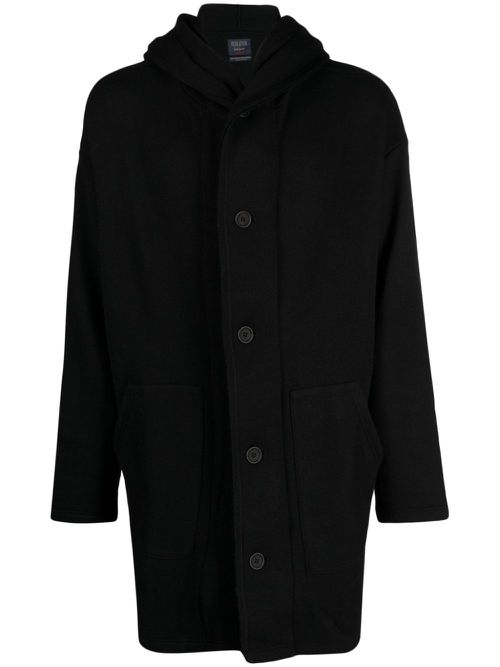 Long-sleeved hooded single-breasted coat - Black