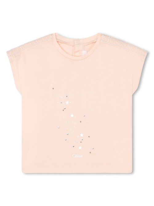 Logo-embroidered cotton T-shirt - Pink