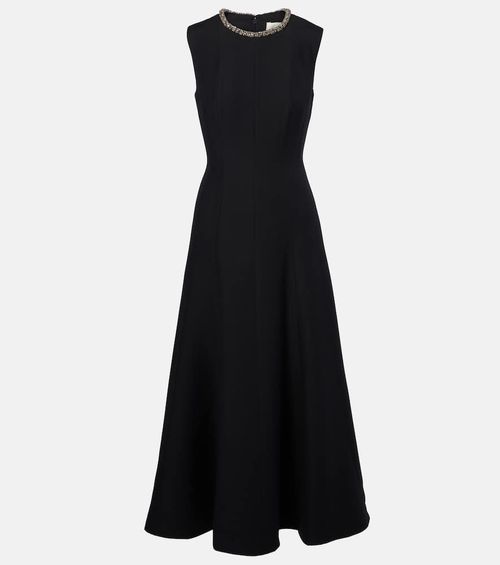 Embellished wool and silk midi dress