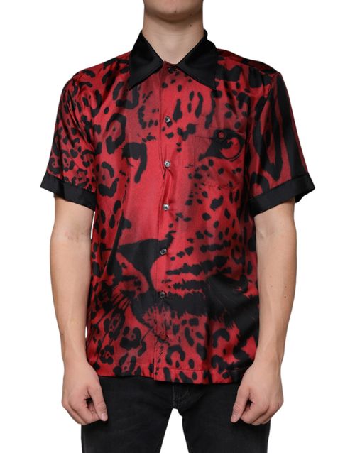 Leopard-Print Silk Shirt — Red