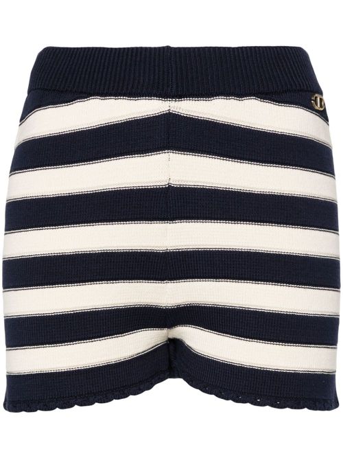 Striped knitted mini short - Blue