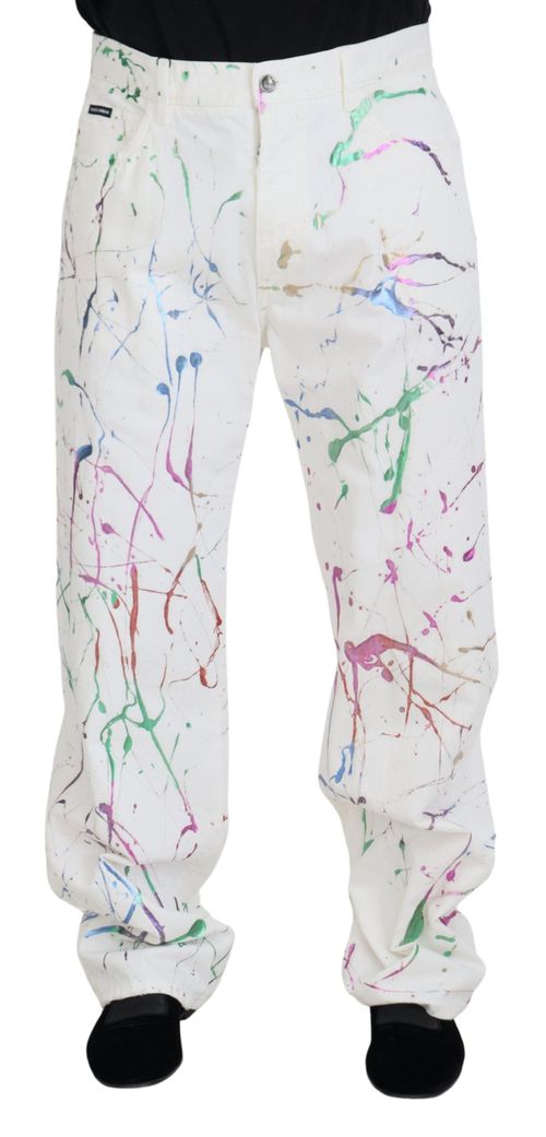 Splash Print Cotton Jeans — White