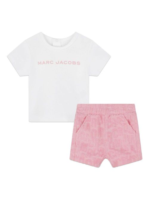 Logo-print cotton-blend shorts set - Pink
