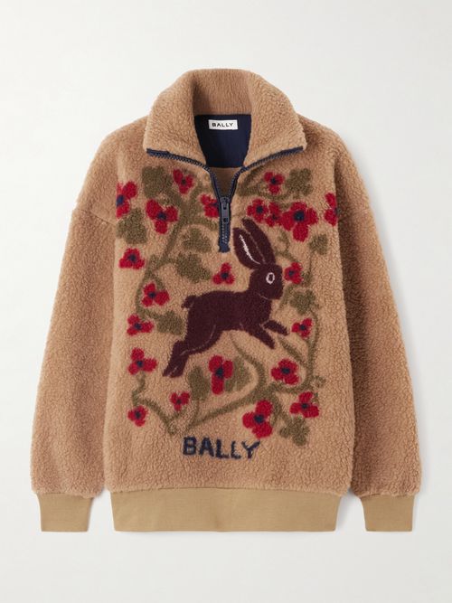 Printed Fleece Half-zip Sweater - Brown