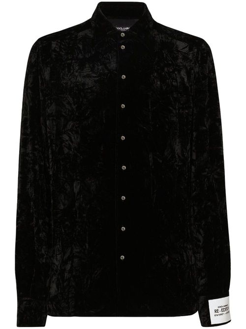 Button-up velvet shirt - Black